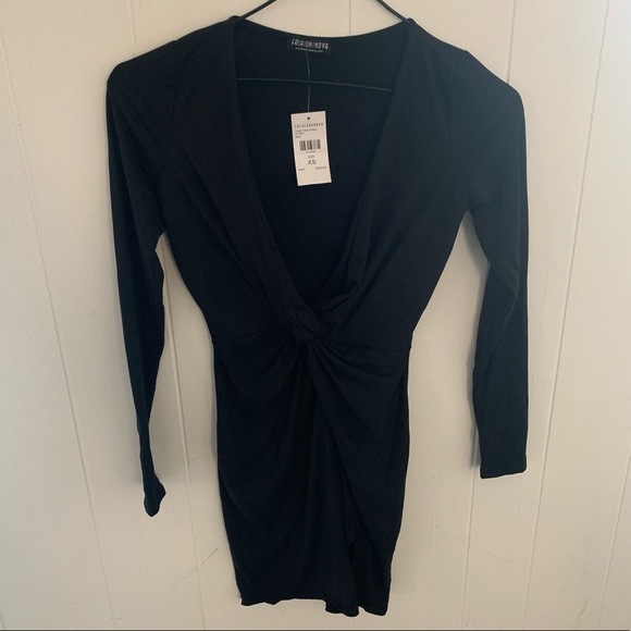 🔥 Long Sleeve Deep-V High Slit Dress - XS NWT - Picture 4 of 6